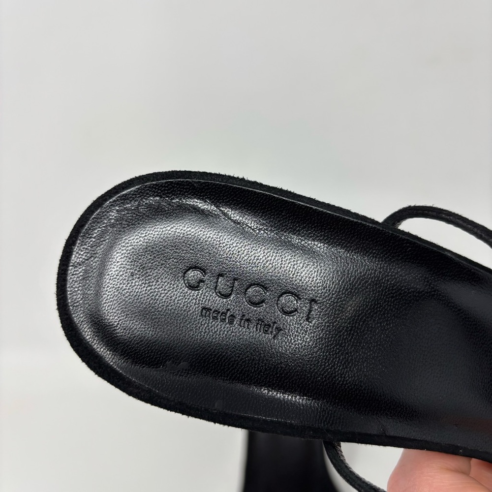 Gucci Black Suede Crystal-Heel Sandals Adlena Size EU 38.5 / US 8.5 - Picture 12 of 16